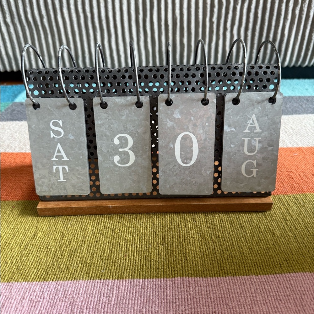 Metal Perpetual Calendar with Wooden Base